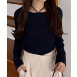 ネイビー | callautia ホルターネックリブニット | JUNOAH