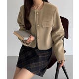 グレージュ | callautia ウールライクゴールドボタンノーカラージャケット | JUNOAH
