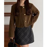 ブラウン | callautia ウールライクゴールドボタンノーカラージャケット | JUNOAH