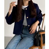 ネイビー | callautia ウールライクゴールドボタンノーカラージャケット | JUNOAH