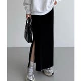 ブラック | callautia ファスナースリットIラインべロアスカート（薄手、裏地なし） | JUNOAH