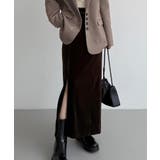 ブラウン | callautia ファスナースリットIラインべロアスカート（薄手、裏地なし） | JUNOAH