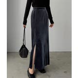 グレー | callautia ファスナースリットIラインべロアスカート（薄手、裏地なし） | JUNOAH