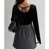 ブラック | callautia バックオープンストーンベロアカットソー | JUNOAH