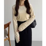 ライトベージュ | callautia バックオープンストーンベロアカットソー | JUNOAH