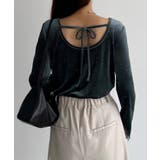 チャコール | callautia バックオープンストーンベロアカットソー | JUNOAH