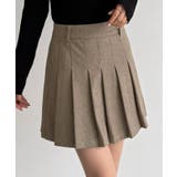 ライトブラウン | callautia ローウエストヘリンボーンプリーツミニスカート(インパン付き) | JUNOAH