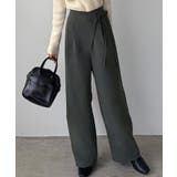 チャコール | callautia 薄手ラップリボンスラックスパンツ（裏地無し） | JUNOAH