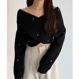 ブラック | callautia オフショルビジュークロスニット | JUNOAH