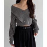 チャコール | callautia オフショルビジュークロスニット | JUNOAH