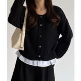 ブラック | callautia フリルドッキングシャギーニット | JUNOAH