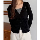 ブラック | callautia レイヤード風ギャザーニットトップス | JUNOAH