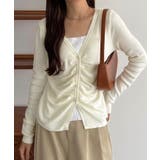 アイボリー | callautia レイヤード風ギャザーニットトップス | JUNOAH