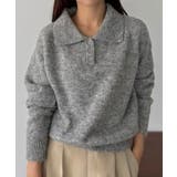 グレー | callautia ミックスカラーハーフボタンポロニット | JUNOAH