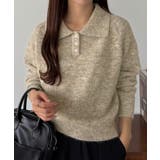 グレージュ | callautia ミックスカラーハーフボタンポロニット | JUNOAH