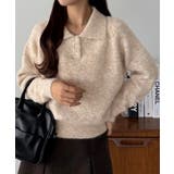 サンドベージュ | callautia ミックスカラーハーフボタンポロニット | JUNOAH