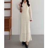 アイボリー | callautia カットレース長袖ポロワンピース（ペチワンピースセット） | JUNOAH