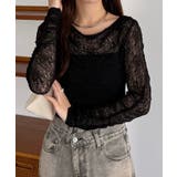 ブラック | callautia 袖ギャザードレープレーストップス | JUNOAH