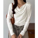 ホワイト | callautia 薄手2way肩リボンドレープトップス | JUNOAH