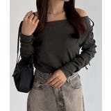 チャコール | callautia 薄手2way肩リボンドレープトップス | JUNOAH