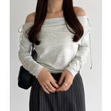 杢グレー | callautia 薄手2way肩リボンドレープトップス | JUNOAH