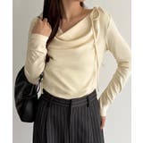 クリーム | callautia 薄手2way肩リボンドレープトップス | JUNOAH