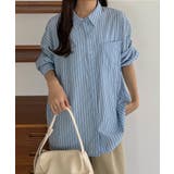 ブルー | callautia バックスリットオーバーサイズストライプシャツ | JUNOAH