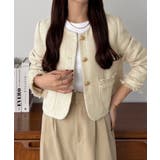 アイボリー | callautia ゴールドボタンツイードジャケット | JUNOAH