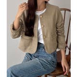 ベージュ | callautia ゴールドボタンツイードジャケット | JUNOAH