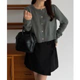 チャコール | callautia 金ボタンコットンショートニットカーディガン | JUNOAH