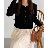 ブラック | callautia 金ボタンコットンショートニットカーディガン | JUNOAH