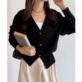 ブラック | callautia Vネックコットンニットカーディガン | JUNOAH