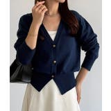 ネイビー | callautia Vネックコットンニットカーディガン | JUNOAH