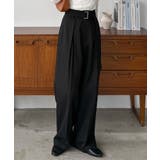 ブラック | callautia ベルト付きダブルタックワイドパンツ | JUNOAH