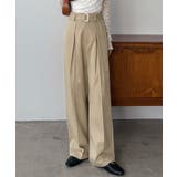 ベージュ | callautia ベルト付きダブルタックワイドパンツ | JUNOAH