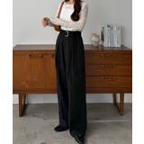 callautia ベルト付きダブルタックワイドパンツ | JUNOAH | 詳細画像4