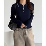 callautia 配色ポロ衿シアーニット | JUNOAH | 詳細画像16