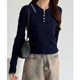 callautia 配色ポロ衿シアーニット | JUNOAH | 詳細画像17