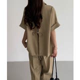 ダークベージュ | callautia リネンライク半袖ジャケット+タックスラックスパンツset | JUNOAH