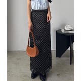 ブラック | callautia 裾レースドットサテンスカート | JUNOAH