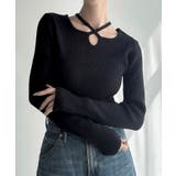 ブラック | Meiru クロスネックリブニット | JUNOAH