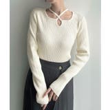 アイボリー | Meiru クロスネックリブニット | JUNOAH