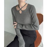 チャコール | Meiru クロスネックリブニット | JUNOAH