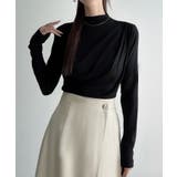 ブラック | Meiru 薄手モックネックドレープトップス | JUNOAH