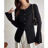 ブラック | Meiru ロング丈ニュアンス釦ニットカーディガン | JUNOAH