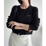 ブラック | Meiru ロゴモチーフケーブルショートニットカーディガン | JUNOAH
