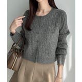 チャコール | Meiru ロゴモチーフケーブルショートニットカーディガン | JUNOAH