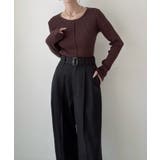 Meiru ベルト付きツータックワイドパンツ | JUNOAH | 詳細画像4