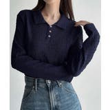 ネイビー | Meiru 薄手ストレッチジャガード長袖ポロカットソー | JUNOAH