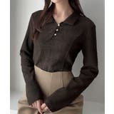 ブラウン | Meiru 薄手ストレッチジャガード長袖ポロカットソー | JUNOAH